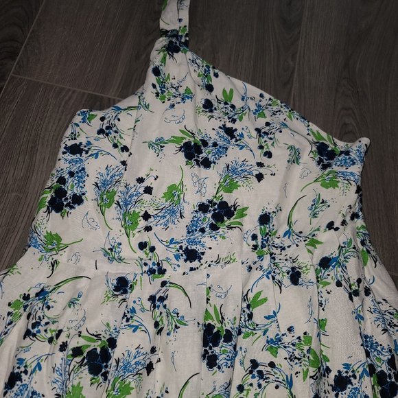 Free People size S Floral Linen Ruffle Flare Mini All Mine Dress One Shoulder - Picture 2 of 6